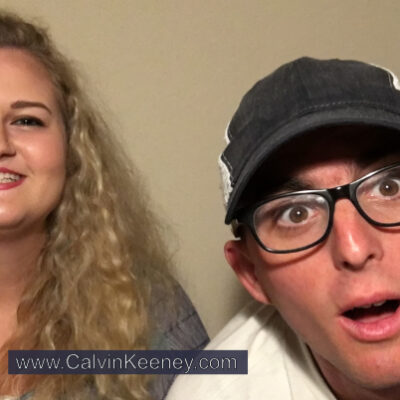 Peyton Smiling at the camera and Calvin Keeney looking confused at the camera