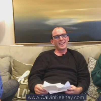 Brooke, Calvin Keeney and Cindy Austin talking to each other while sitting on a couch and laughing