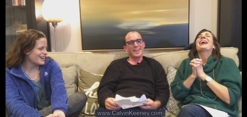 Brooke, Calvin Keeney and Cindy Austin talking to each other while sitting on a couch and laughing
